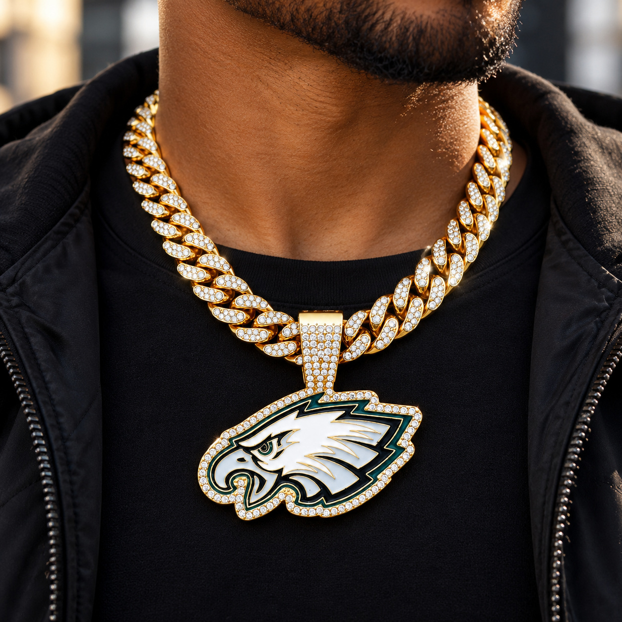 Philadelphia Eagles Necklace – Gold Cuban Link Chain Pendant for Football Fans