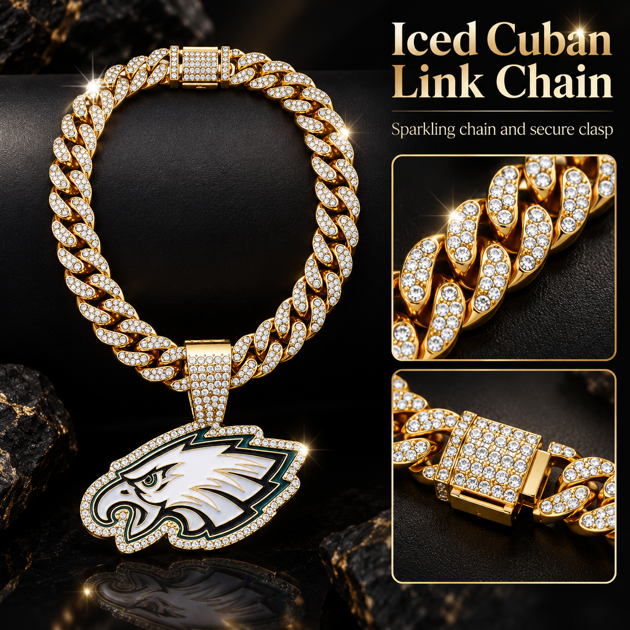 Philadelphia Eagles Necklace – Gold Cuban Link Chain Pendant for Football Fans