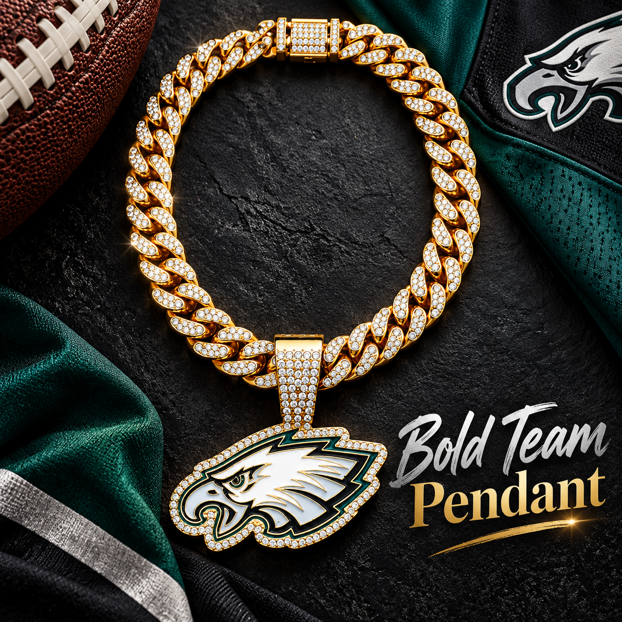 Philadelphia Eagles Necklace – Gold Cuban Link Chain Pendant for Football Fans