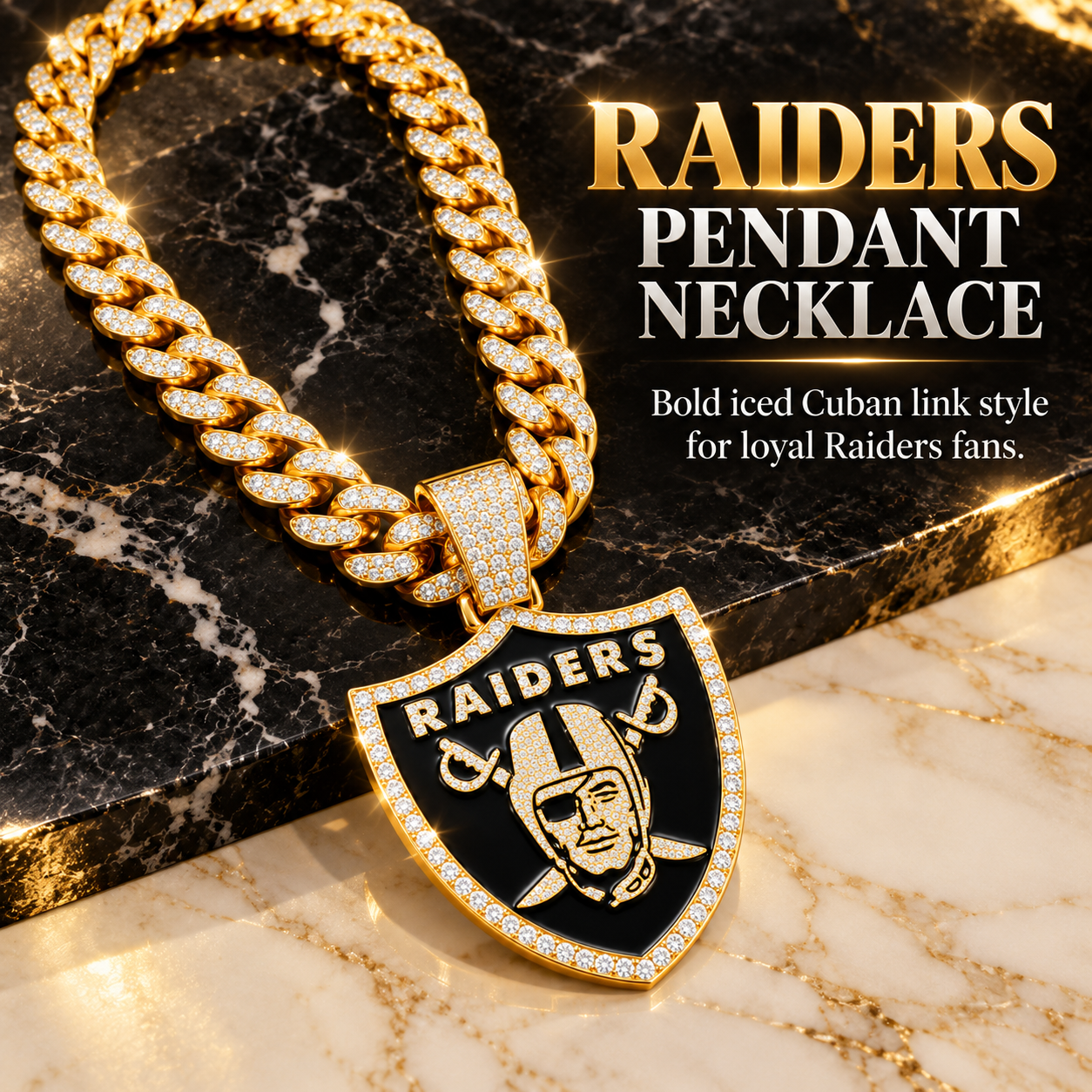 Las Vegas Raiders Necklace – Gold Cuban Link Chain Pendant for Football Fans | Raiders Fan Jewelry