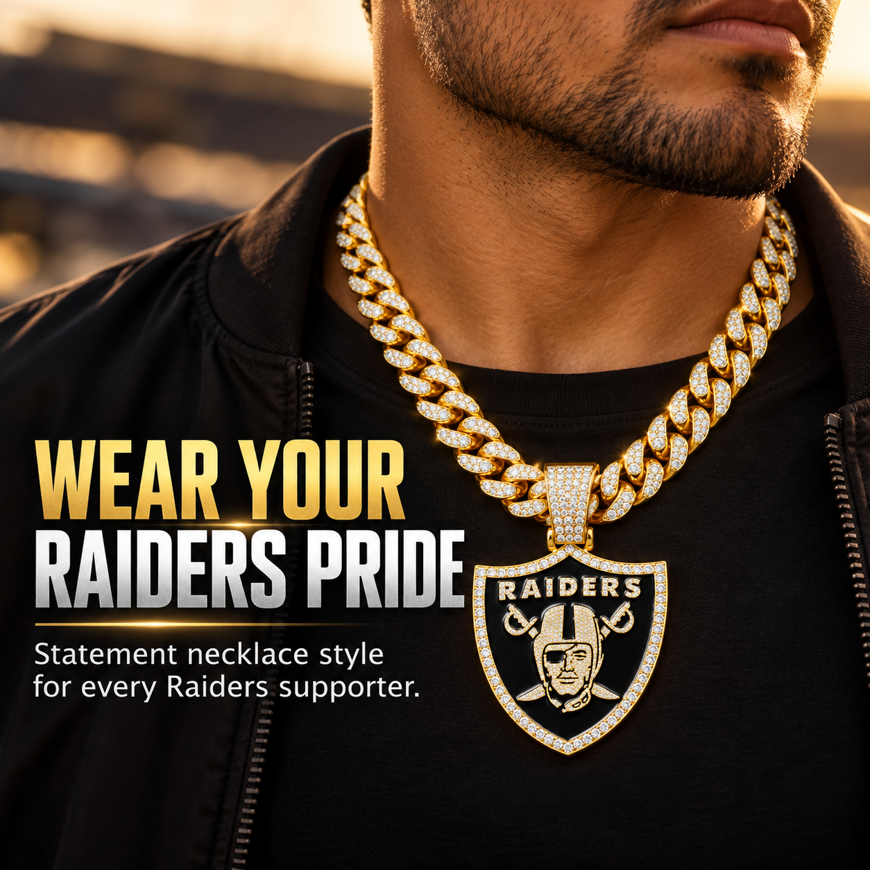 Las Vegas Raiders Necklace – Gold Cuban Link Chain Pendant for Football Fans | Raiders Fan Jewelry