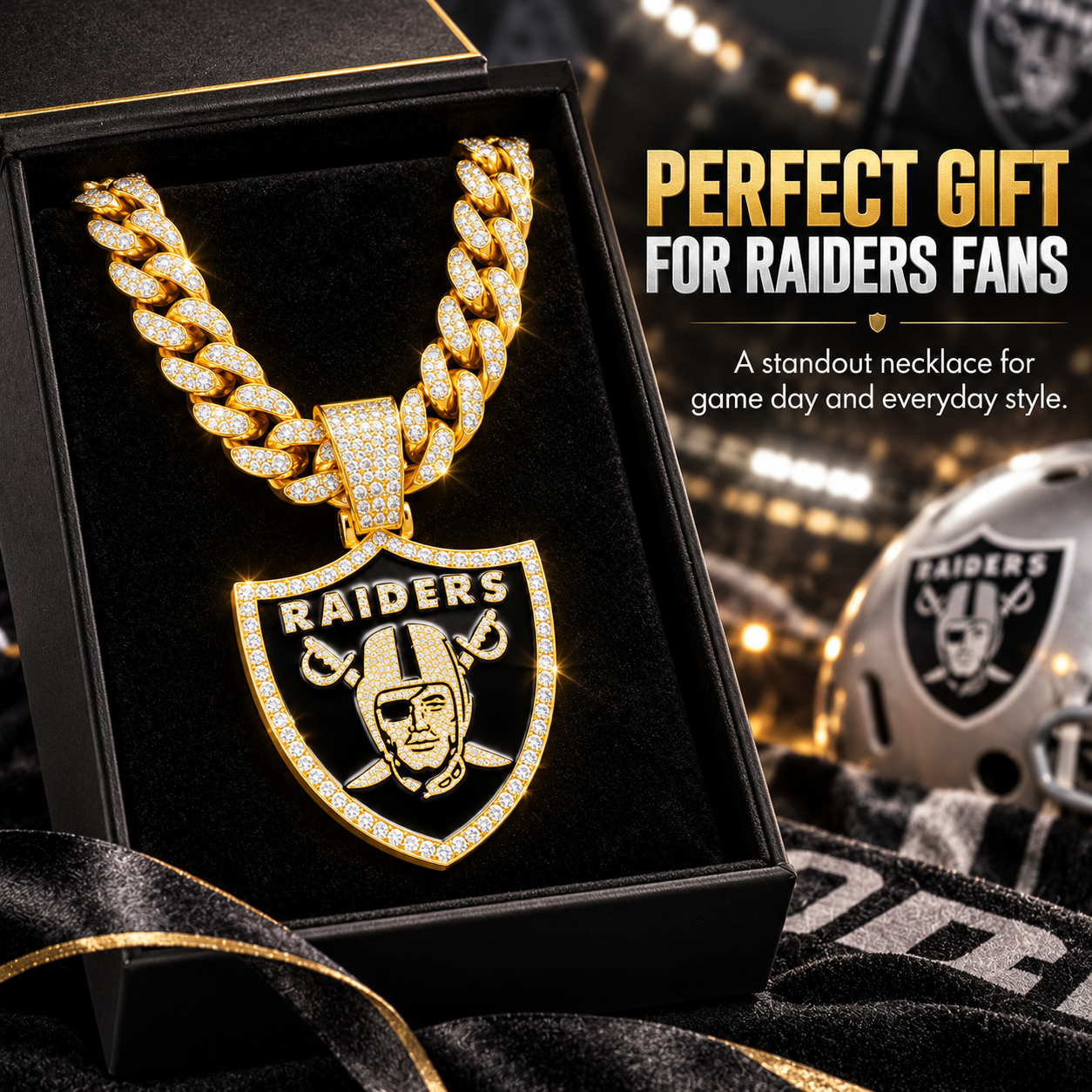 Las Vegas Raiders Necklace – Gold Cuban Link Chain Pendant for Football Fans | Raiders Fan Jewelry