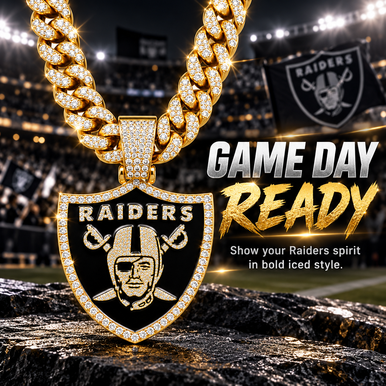 Las Vegas Raiders Necklace – Gold Cuban Link Chain Pendant for Football Fans | Raiders Fan Jewelry
