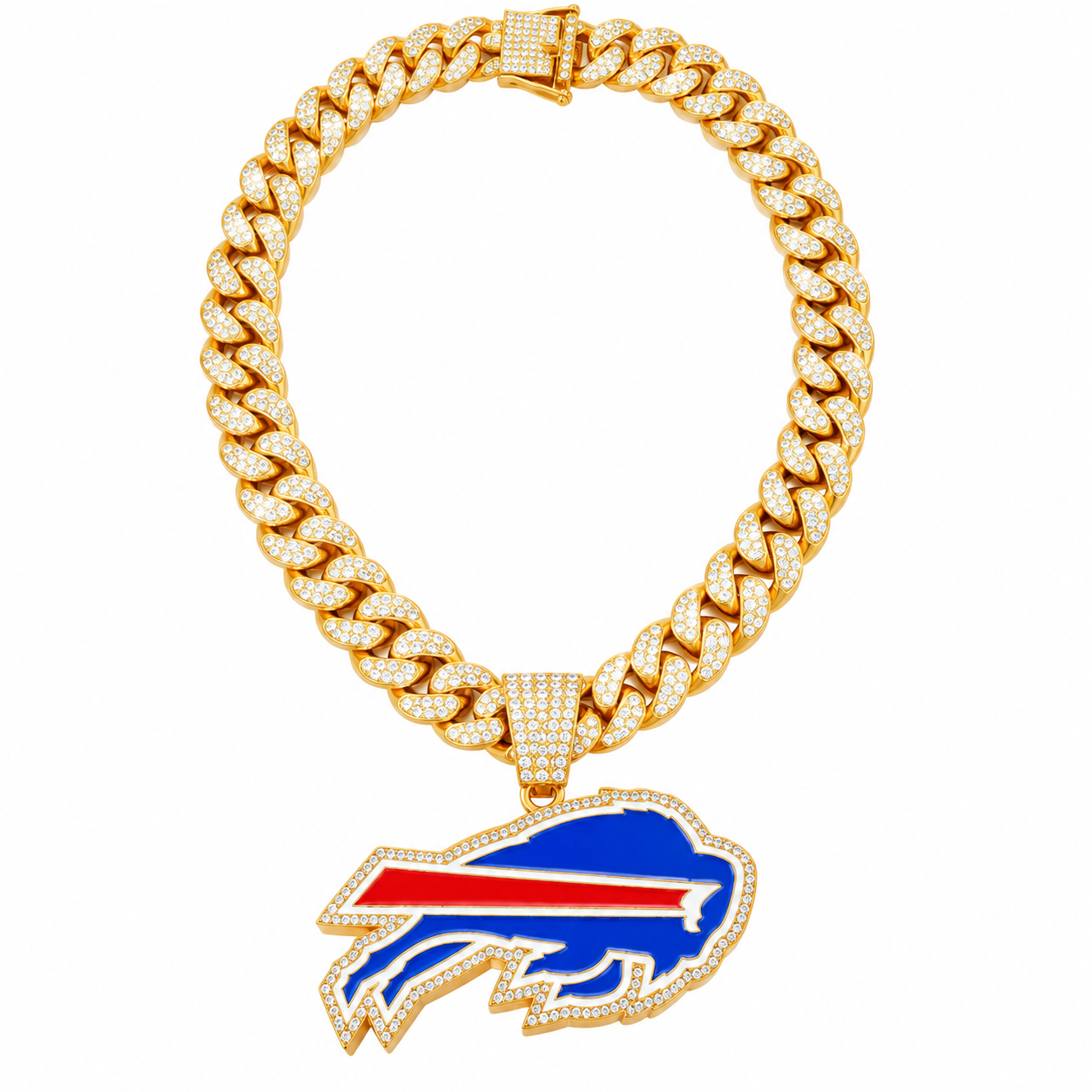 Buffalo Bills Necklace – Gold Cuban Link Chain Pendant for Football Fans | NFL Team Jewelry Gift
