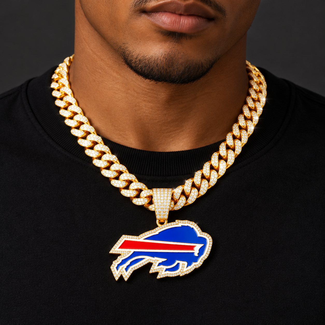 Buffalo Bills Necklace – Gold Cuban Link Chain Pendant for Football Fans | NFL Team Jewelry Gift