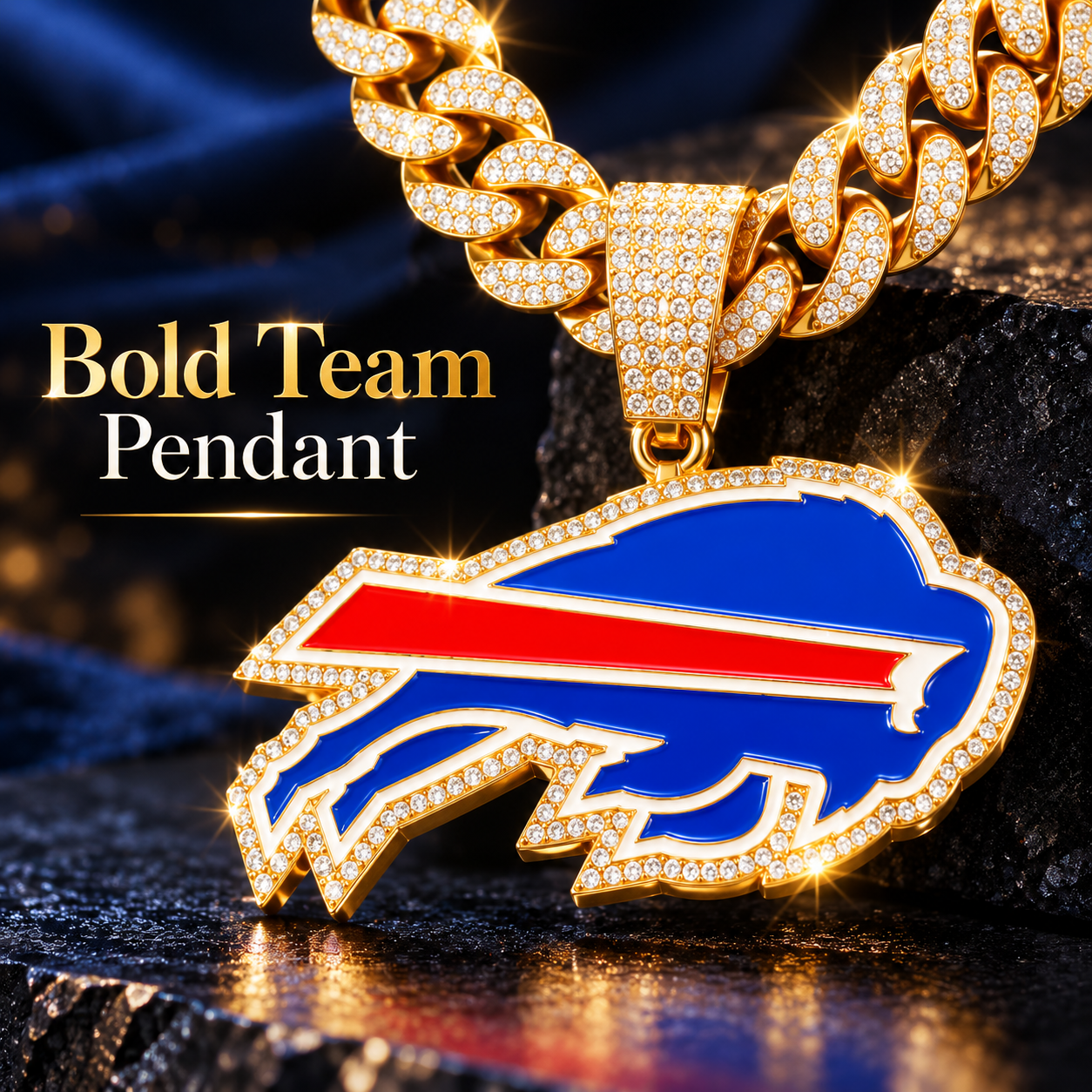 Buffalo Bills Necklace – Gold Cuban Link Chain Pendant for Football Fans | NFL Team Jewelry Gift