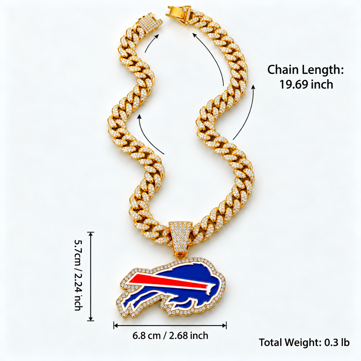Buffalo Bills Necklace – Gold Cuban Link Chain Pendant for Football Fans | NFL Team Jewelry Gift
